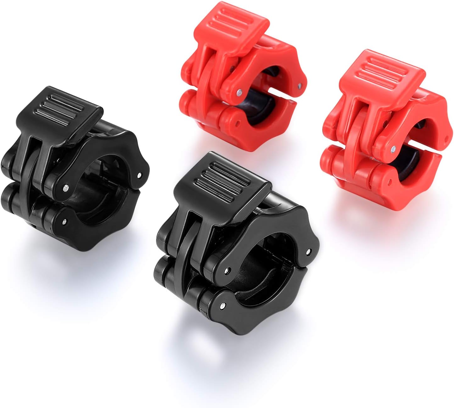 4PCS 1in/2.5cm Barbell Clips, Non-Slip Quick Release Barbell Collars (Red&Black)